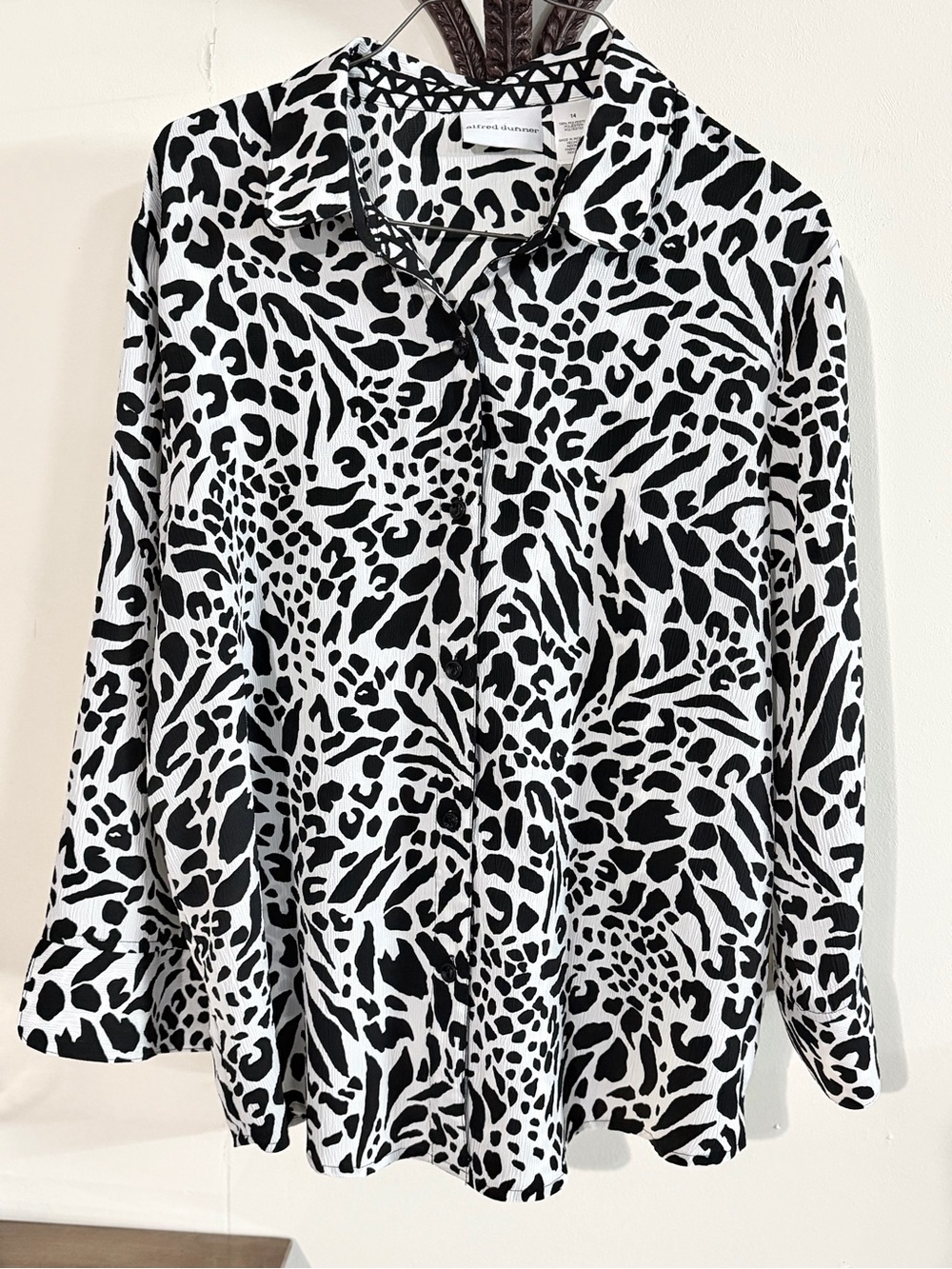 Alfred Dunner Animal Print Blouse Size 14 Mob Wife Quiet Luxury Office Career